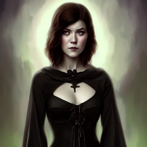 Image similar to a portrait digital painting of mary elizabeth winstead. a gothic background. painted by artgerm, ross tran.