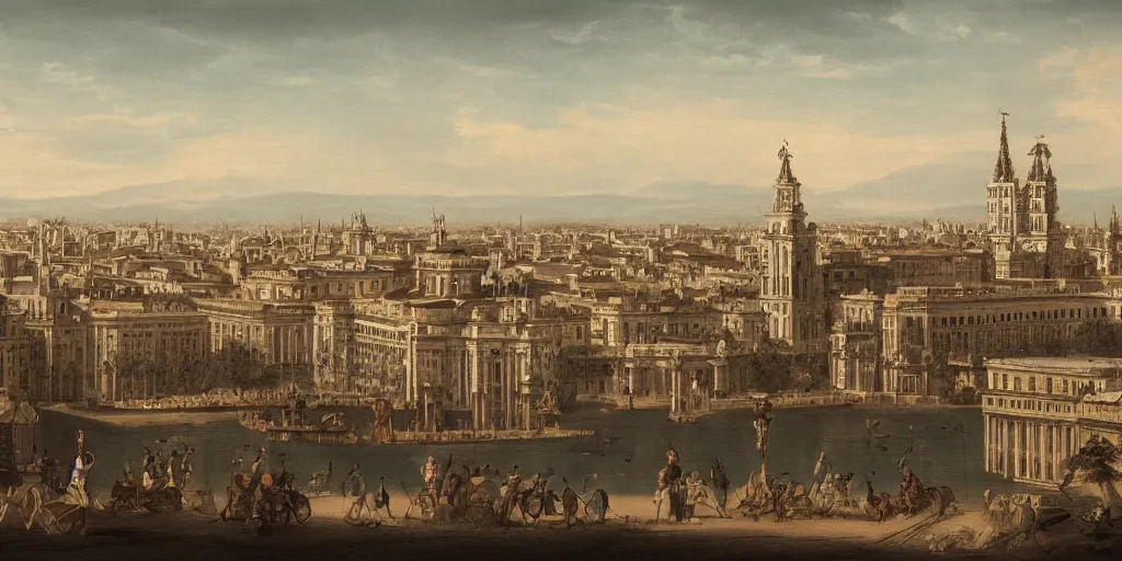 Prompt: A detailed matte painting of Madrid in the 18th century, trending on artstation