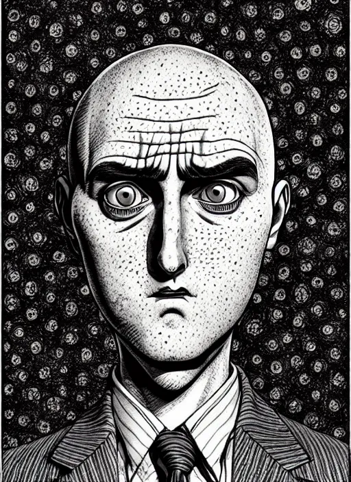 Prompt: portrait of gru, freckles, intricate, highly detailed, illustration, art by junji ito, junji ito