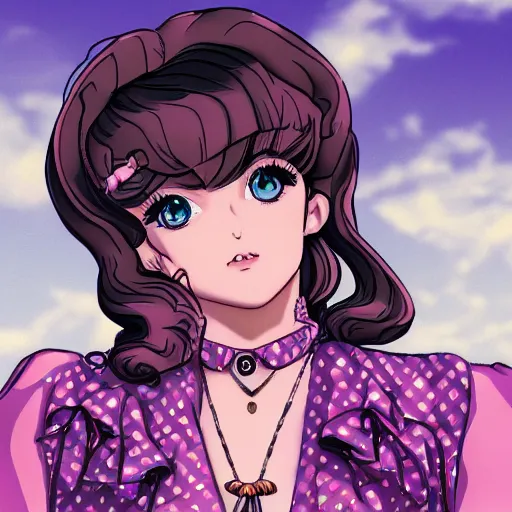 Image similar to beautiful little girl, profile picture, vintage fashion, highly detailed, reflection, 8 k, realistic artwork, hd, inspired by jojo bizarre adventure, 9 0 s anime art style, elegant, lofi