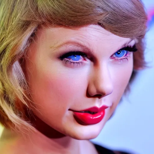 Prompt: Taylor Swift with glowing red eyes, close up, reflection of earth in the iris, hyper detailed, tight focus, headshot