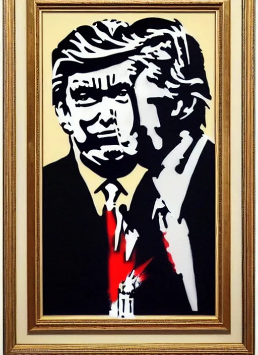 Prompt: banksy trump art on canvas