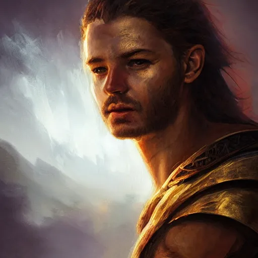 Prompt: Ancient Greece warrior portrait, mysterious atmospheric lighting, painted, intricate, volumetric lighting, beautiful, rich deep colours masterpiece, golden hour, sharp focus, ultra detailed, by Leesha Hannigan, Ross Tran, Thierry Doizon, Kai Carpenter, Ignacio Fernández Ríos