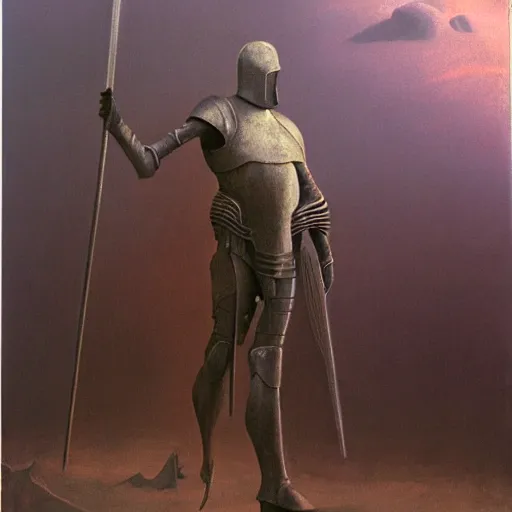 Image similar to knight by Zdzisław Beksiński, oil on canvas