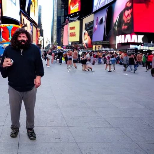 Prompt: a confused looking caveman in the middle of times square, high quality, high resolution