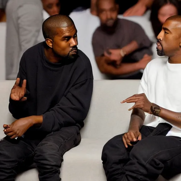 Prompt: kanye west having a chat with mark zuckerberg