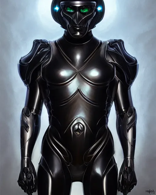 Prompt: iridescent sinewy smooth muscular male sleek glossy black pearlescent scifi armor with smooth black featureless helmet, by mark brookes, jim burns, tom bagshaw, magali villeneuve, trending on artstation