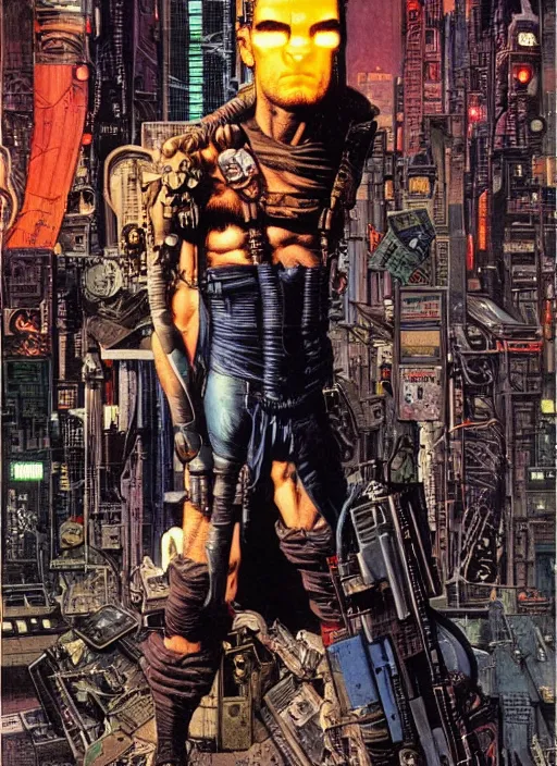 Image similar to cyberpunk the punisher. portrait by clyde caldwell and jean giraud and anton otto fischer and john philip falter and will eisner and gil elvgren