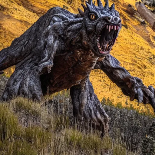 Prompt: photo of a monster emerging from yellowstone