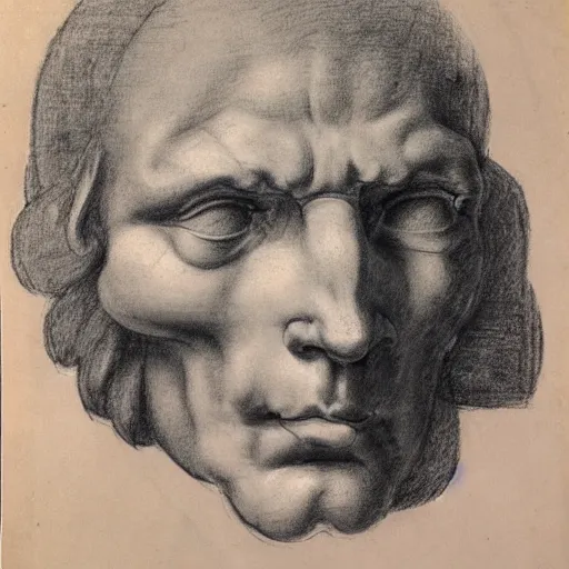 Image similar to unfinished study of mans face. michelangelo, early sixteenth century. red chalk on paper.