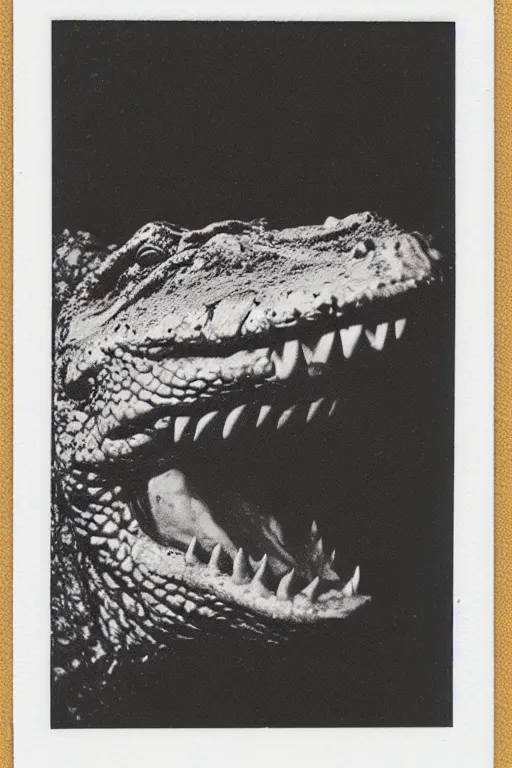 Prompt: a beautiful polaroid of a crocodile headed god