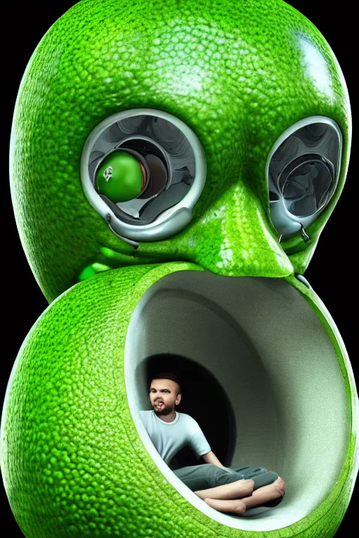 Image similar to ! dream liam neesons face inside a giant lime fruit, ef 8 5 mm f 1. 8 usm, bionic scifi alexandre ferra, hyper detailed, digital art, trending in artstation, cinematic lighting, studio qualit, smooth render, unreal engine 5 rendered, octane rendered