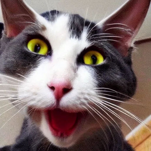 Prompt: selfie of a cute cat showing tongue