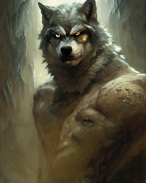 Image similar to portrait of lon chaney jr's wolf man, fantasy character portrait, ultra realistic, concept art, intricate details, highly detailed by greg rutkowski, gaston bussiere, craig mullins, simon bisley