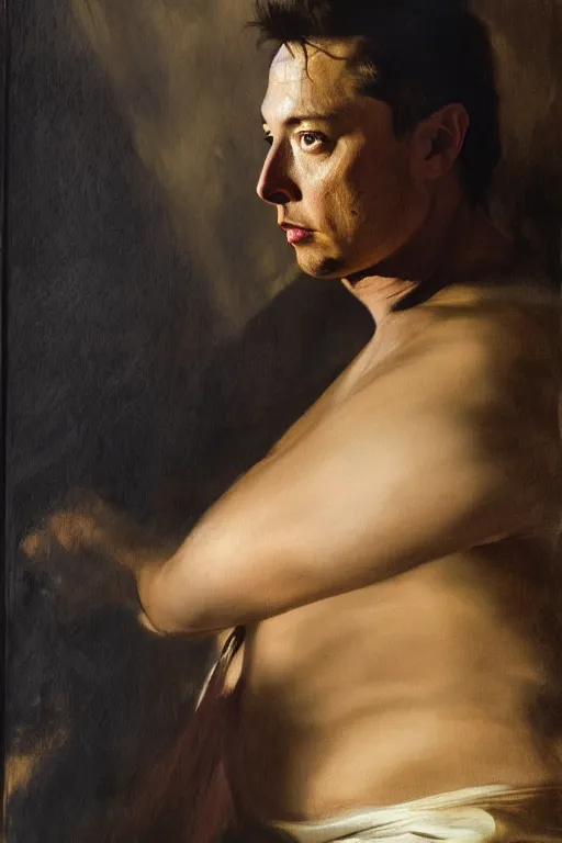 Image similar to beautiful oil matte portrait painting, elon musk as the god emperor of ancient rome, art by anders zorn, wonderful masterpiece highly detailed, beautiful cinematic light deep focus, elegant, digital painting, smooth, sharp focus, golden ratio, dramatic illumination, ultra realistic, 8 k, art by artemisia lomi gentileschi and caravaggio