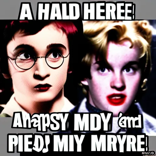 Prompt: a hard core meme featuring harry potter and marylin monroe