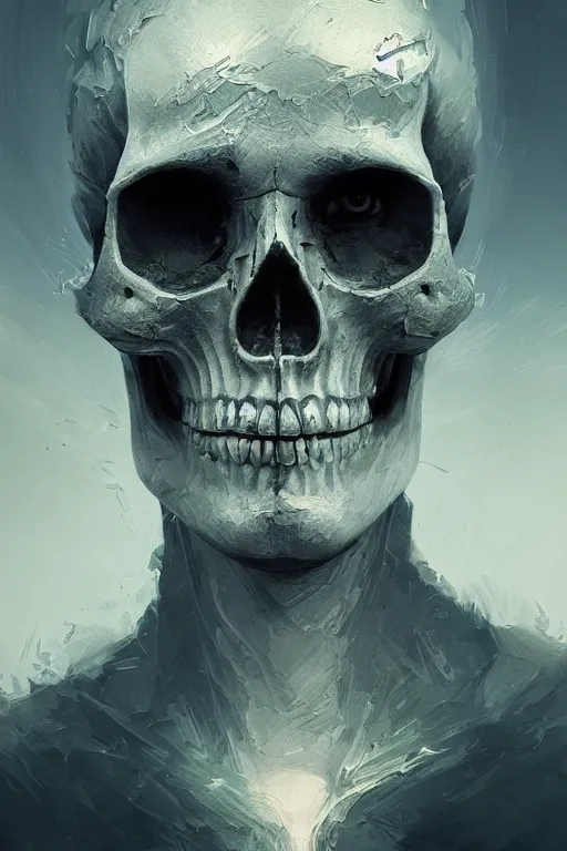 Image similar to skull, close - up portrait, powerfull, intricate, elegant, volumetric lighting, scenery, digital painting, highly detailed, artstation, sharp focus, illustration, concept art, ruan jia, steve mccurry