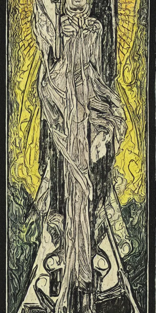 Prompt: the tower tarot card by austin osman spare