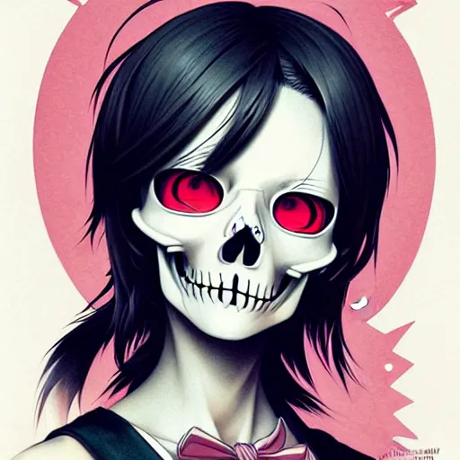 Image similar to anime manga skull portrait young woman skeleton, miffy, unreal engine, intricate, elegant, highly detailed, digital art, art by JC Leyendecker and sachin teng