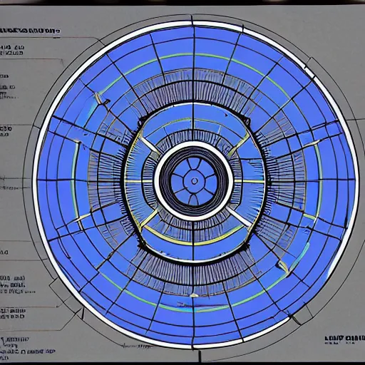 Prompt: machine designed for spinning a human around a central axis of rotation with a ring of people surrounding it, blueprint engineering document