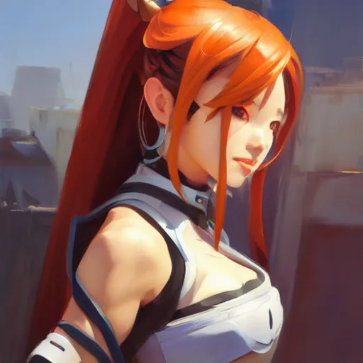 Image similar to greg manchess portrait painting of asuna yuuki as overwatch character, medium shot, asymmetrical, profile picture, organic painting, sunny day, matte painting, bold shapes, hard edges, street art, trending on artstation, by huang guangjian and gil elvgren and sachin teng