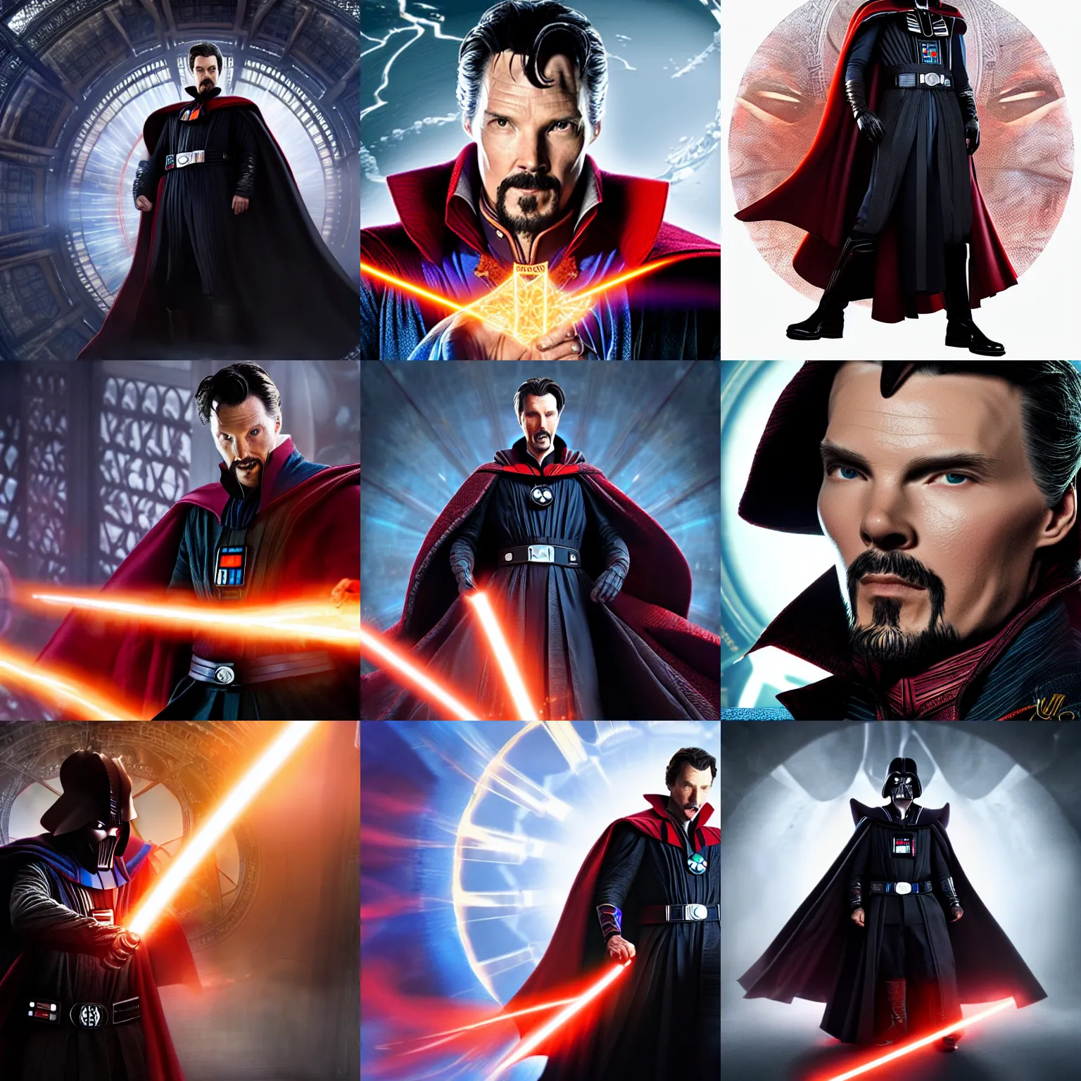 Prompt: Doctor Strange dressed as Darth Vader, high detail of the face, high detail, high modernization, cinematic, dynamic lighting, GTX,