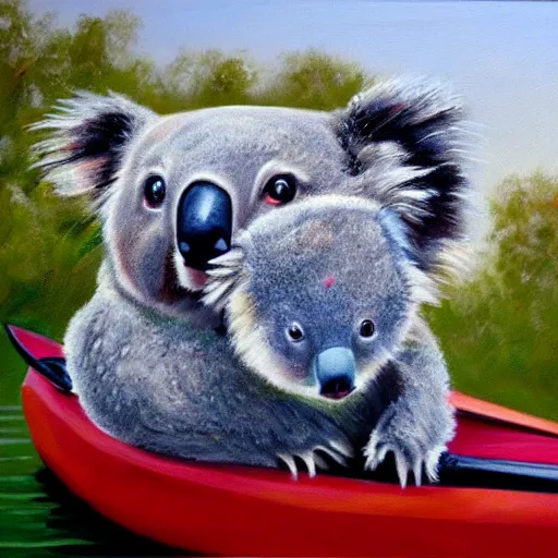 Prompt: koala bear on a kayak, oil painting