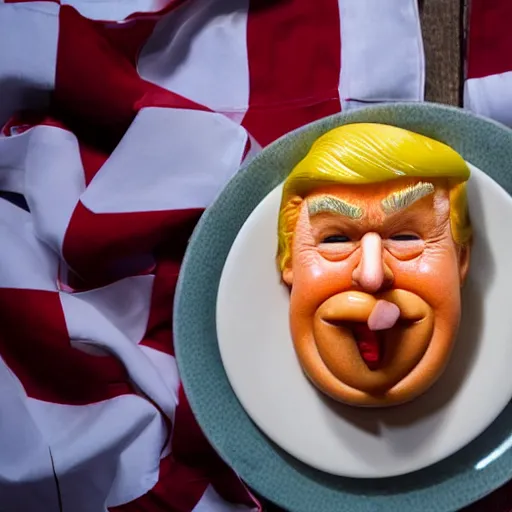 Image similar to Donald Trump anthropomorphic omelette, food photography