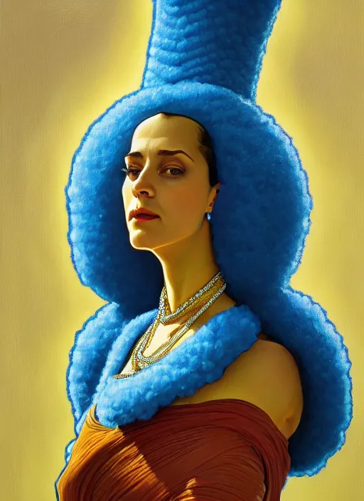 Image similar to oil portrait of marge simpson, intricate, elegant, highly detailed, lighting, painting, artstation, smooth, illustration, art by greg rutowski and alphonse mucha