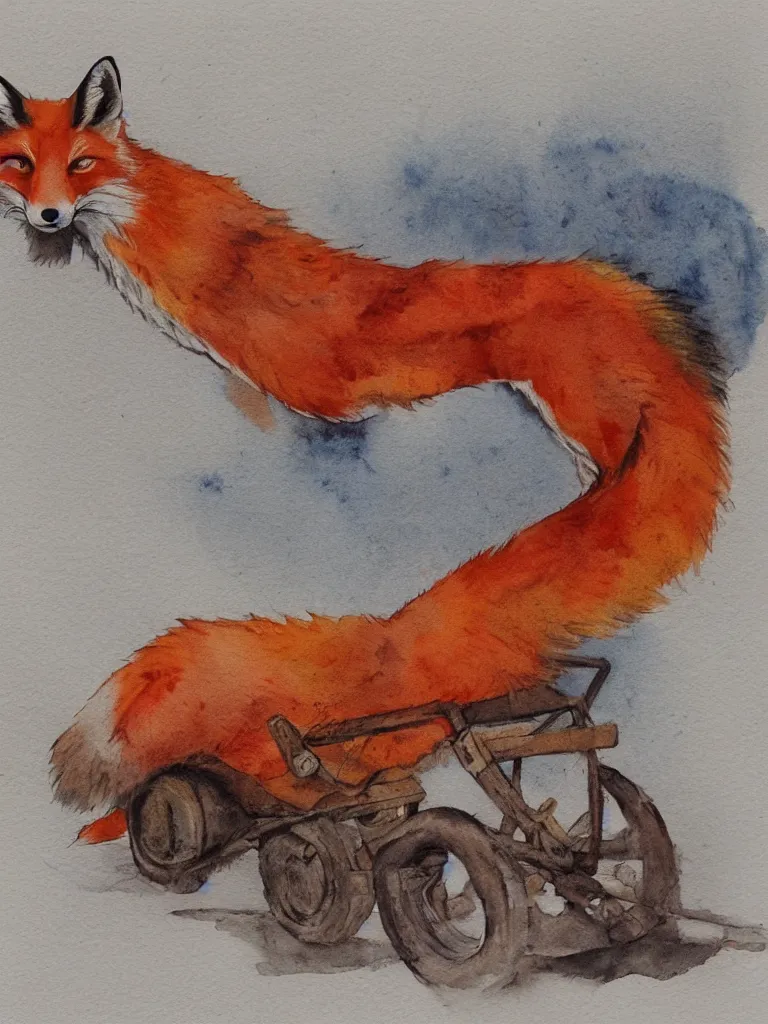 Prompt: autumn fox wheelbarrow watercolor by arti chauhan trending on artstation