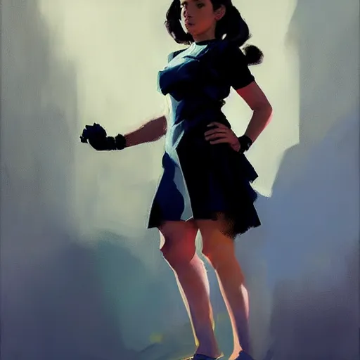 Prompt: greg manchess portrait painting of abigail shapiro in a black dress as overwatch character, medium shot, asymmetrical, profile picture, organic painting, sunny day, matte painting, bold shapes, hard edges, street art, trending on artstation, by huang guangjian and gil elvgren and sachin teng