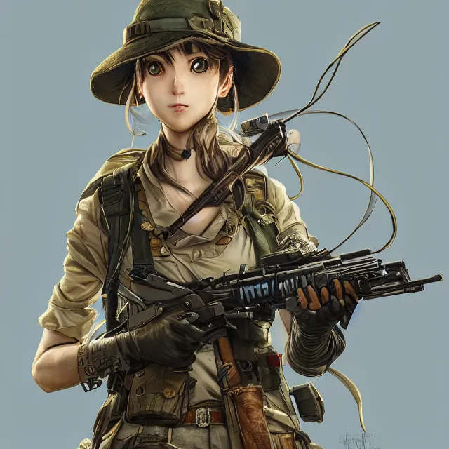 Image similar to the portrait of lawful neutral semi - colorful female infantry sniper as absurdly beautiful, gorgeous, elegant, young anime girl, an ultrafine hyperdetailed illustration by kim jung gi, irakli nadar, intricate linework, bright colors, octopath traveler, final fantasy, unreal engine 5 highly rendered, global illumination, radiant light, detailed and intricate environment