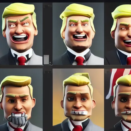 Prompt: donald trump fortnite skin smiling, presidential fortnite skin, sunny, detailed, unreal engine 4, trending on artstation, epic games fortnite trailer, detailed face