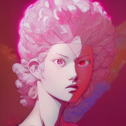 Image similar to prompt : pink portrait soft light painted by james jean and katsuhiro otomo and erik jones, inspired by evangeleon anime, smooth face feature, intricate oil painting, high detail illustration, sharp high detail, manga and anime 1 9 9 0
