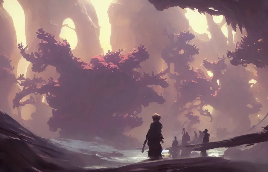 Image similar to greg manchess concept art of the polyp dimension, key visual, ambient lighting, highly detailed, digital painting, artstation, concept art, sharp focus, by makoto shinkai and akihiko yoshida and hidari and wlop and greg rutkowski