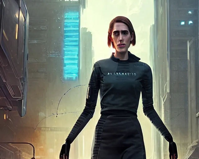 Image similar to highly detailed portrait of allison williams as an android, in detroit : become human, stephen bliss, unreal engine, fantasy art by greg rutkowski, loish, rhads, ferdinand knab, makoto shinkai and lois van baarle, ilya kuvshinov, rossdraws, tom bagshaw, global illumination, radiant light, detailed and intricate environment