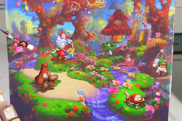 Image similar to painting acrylic wonderland yoshi kurbi dofus 3 d real