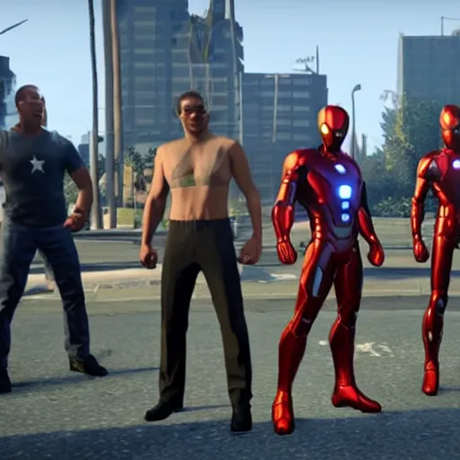 Prompt: the avengers in gta 5