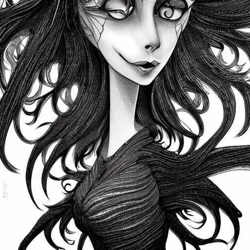 Image similar to a smug exclusivists, black ink line art, intricate, digital painting, concept art, smooth, focus, rim light style tim burton