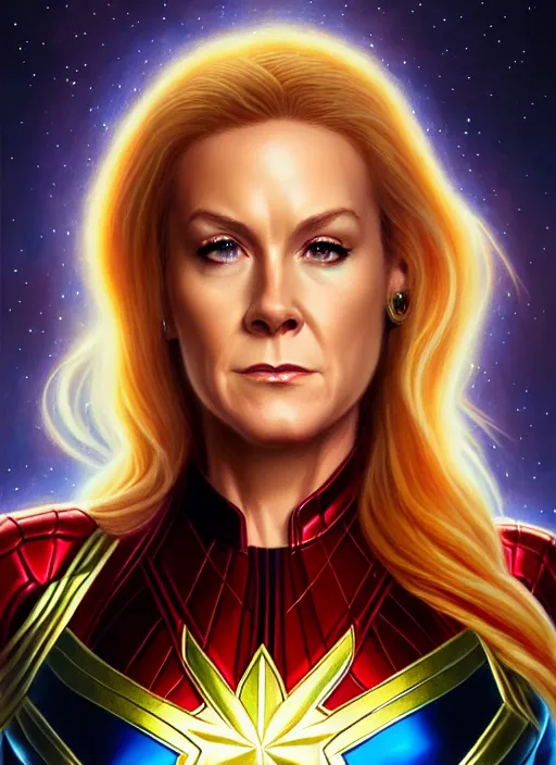 Image similar to lita ford as captain marvel, intricate, elegant, glowing lights, highly detailed, digital painting, artstation, glamor pose, concept art, smooth, sharp focus, illustration, art by artgerm and greg rutkowski, artey freytag