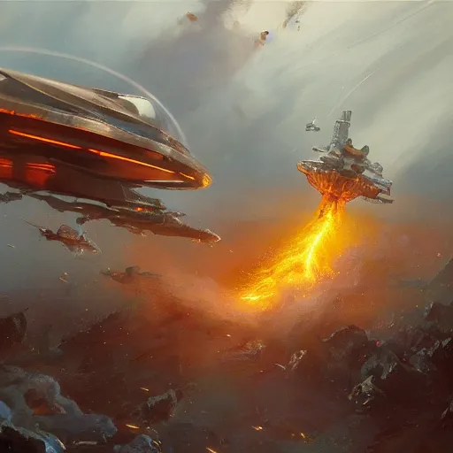 Image similar to a beautiful battle spaceship stuck in the ground, the spaceship is on fire, smoke, rainstorm, lightning, angry, kinetic, john sargent, adolphe bouguereaum, norman rockwell, peter deligdisch, jama jurabaev, sachin teng, sergey kolesov, ruan jia, trending on artstation, highly detailed oil painting,