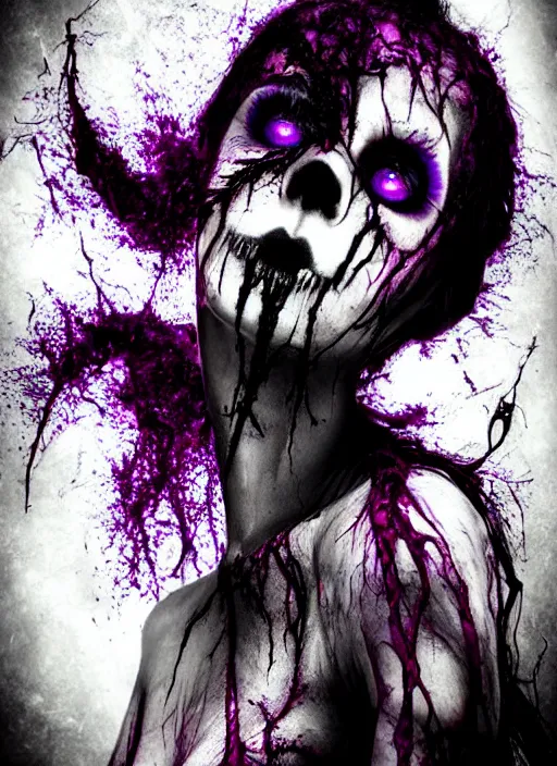 Prompt: gothic soul - spirit with galaxy dead eyes, random decor of necro blast, psycho colors veins, realistic flavor, twisted sorrow fade soft, award winning photoshoot 2