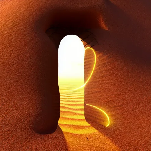 Prompt: a portal door in a desert leading to infinite universes of radiant light