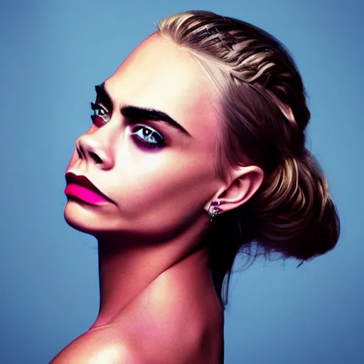 Prompt: hyper - realistic portrait of cara delevingne, 8 k, photo, art by david lachapelle