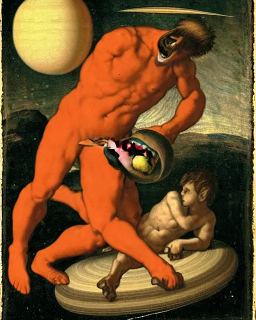 Prompt: saturn being devoured by his son