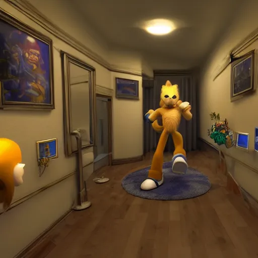 Prompt: Sonic The Hedgehog ultra realistic uncanny valley highly symbolic room used for Esoteric ritual Golden Dawn 33rd degree highly detailed studio award winning cinematography Polaroid photograph