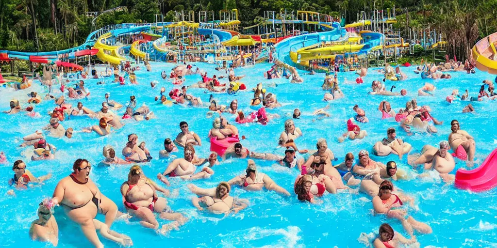 Image similar to huge fat people in a waterpark