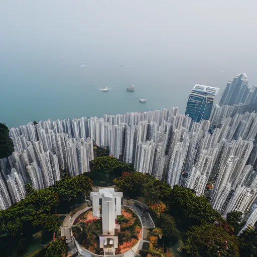 Prompt: ariel photo of a city made of mausoleums hong kong cemetery