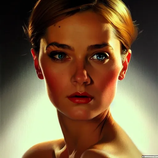 Image similar to close up face of a extremely beautiful bond female vam pire portrait, Masterpiece, oil on canvas, artgerm, norman rockwell, craig mulins, trending on pxiv,