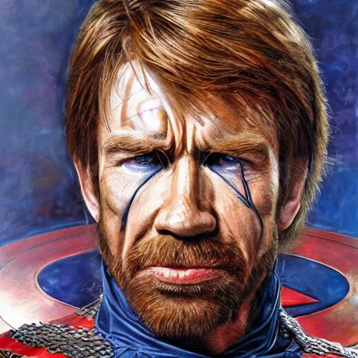 Image similar to uhd photorealistic detailed image of chuck norris dressed as captain america, wearing extremely intricate costume, by ayami kojima amano karol bak tonalism